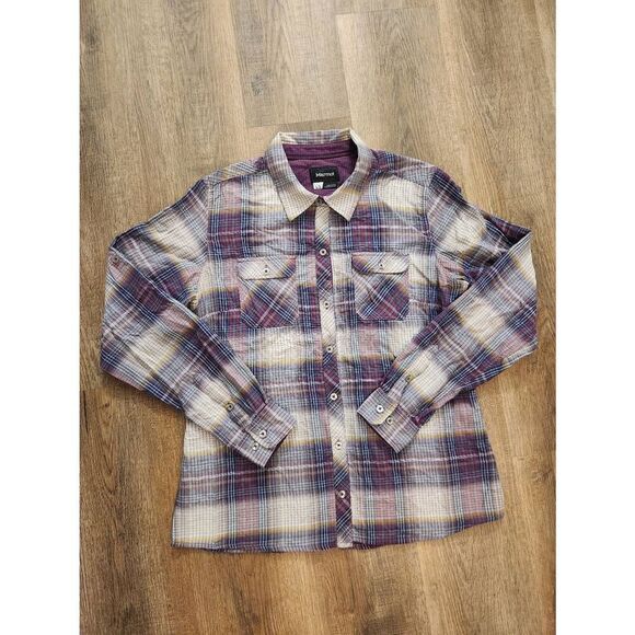 Marmot Womens Roll Tab LS Nylon performance Flannel shirt Size Large Plaid - Picture 1 of 10